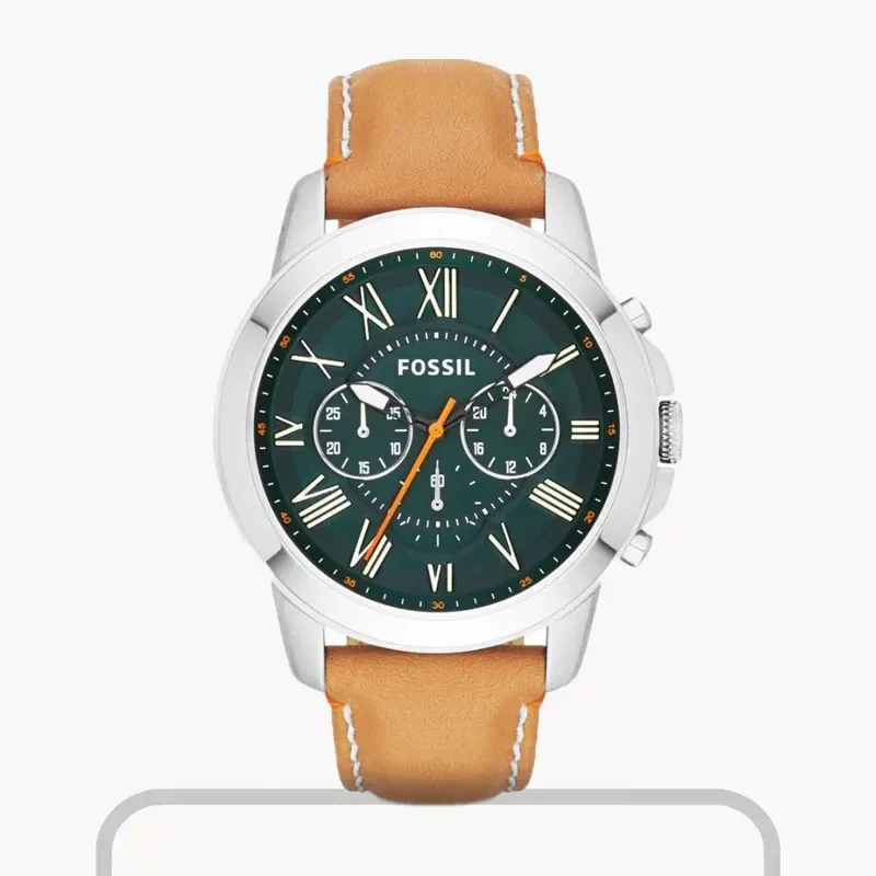 Fossil Grant Chronograph Green Dial Leather Band Men's Watch- FS4918